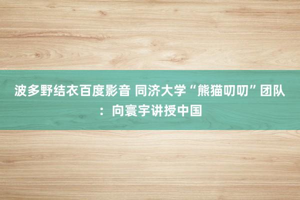 波多野结衣百度影音 同济大学“熊猫叨叨”团队：向寰宇讲授中国