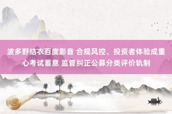 波多野结衣百度影音 合规风控、投资者体验成重心考试蓄意 监管纠正公募分类评价轨制