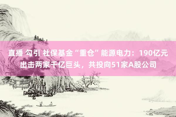 直播 勾引 社保基金“重仓”能源电力：190亿元出击两家千亿巨头，共投向51家A股公司