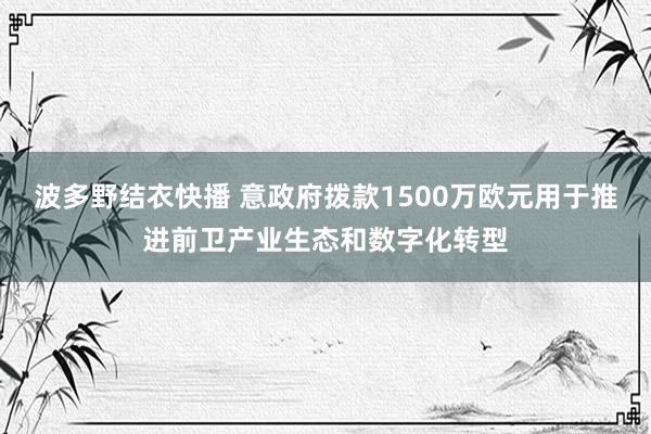 波多野结衣快播 意政府拨款1500万欧元用于推进前卫产业生态和数字化转型