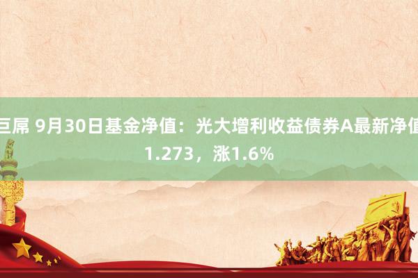 巨屌 9月30日基金净值：光大增利收益债券A最新净值1.273，涨1.6%