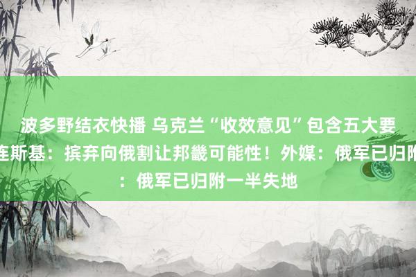 波多野结衣快播 乌克兰“收效意见”包含五大要津点，泽连斯基：摈弃向俄割让邦畿可能性！外媒：俄军已归附一半失地