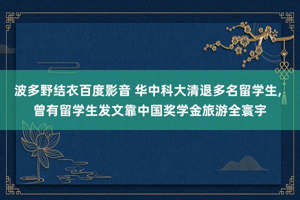 波多野结衣百度影音 华中科大清退多名留学生， 曾有留学生发文靠中国奖学金旅游全寰宇