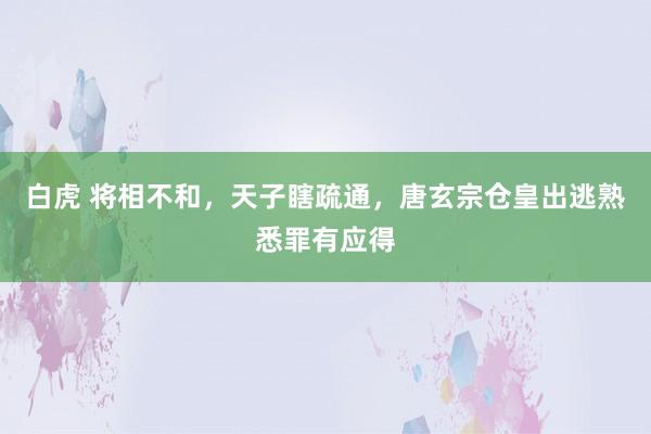 白虎 将相不和，天子瞎疏通，唐玄宗仓皇出逃熟悉罪有应得