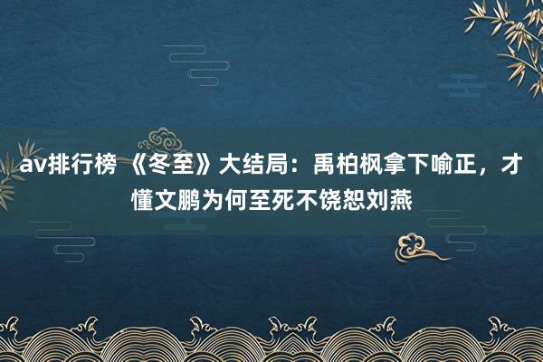 av排行榜 《冬至》大结局：禹柏枫拿下喻正，才懂文鹏为何至死不饶恕刘燕