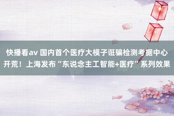 快播看av 国内首个医疗大模子诳骗检测考据中心开荒！上海发布“东说念主工智能+医疗”系列效果