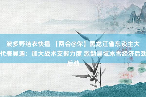 波多野结衣快播 【两会@你】黑龙江省东谈主大代表吴迪：加大战术支握力度 激勉县域冰雪经济后劲